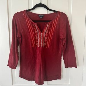 Lucky Brand soft cotton blouse tee tunic embroidered size S